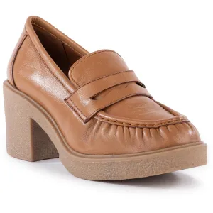 High Tea Womens Block Heel Leather Loafer Heels