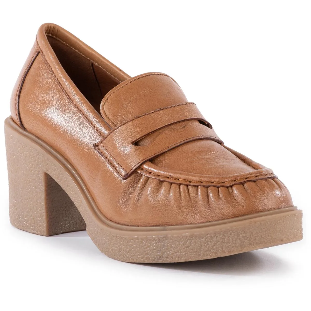 High Tea Womens Block Heel Leather Loafer Heels