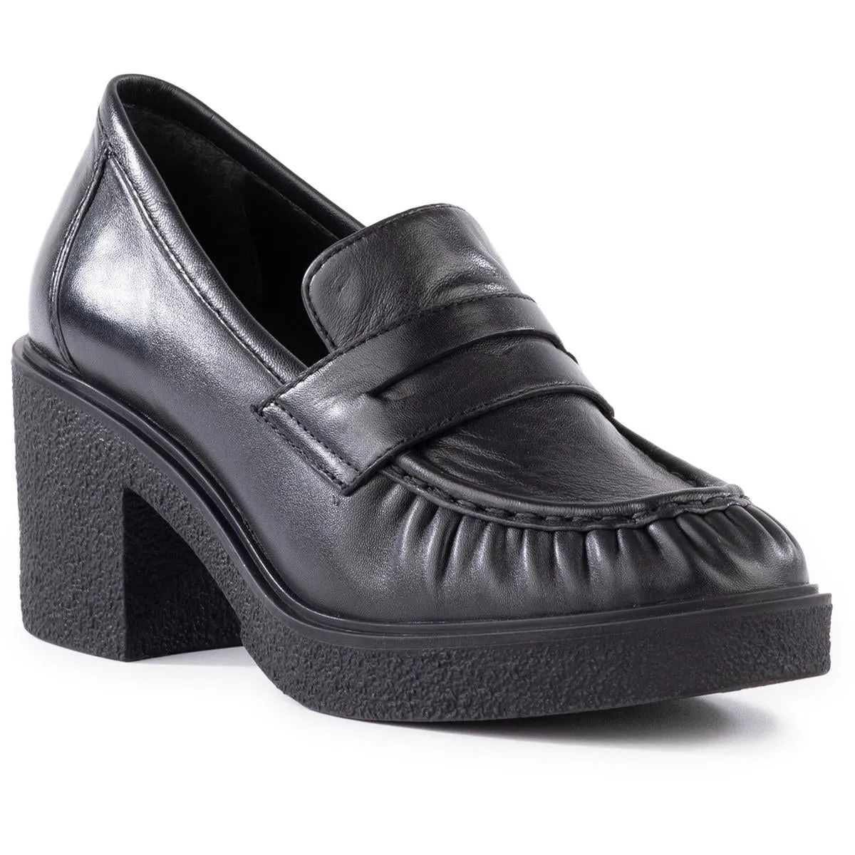 High Tea Womens Block Heel Leather Loafer Heels