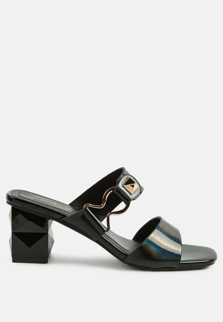 hookup geometric cut block heel slides sandals
