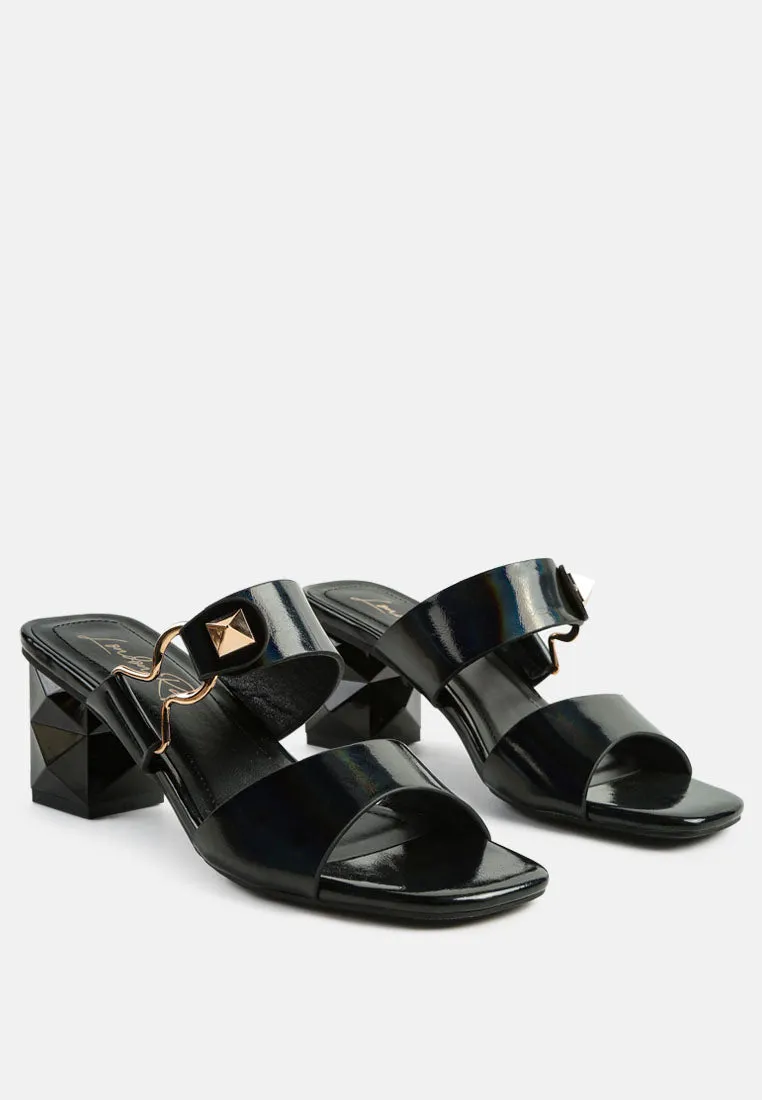 hookup geometric cut block heel slides sandals