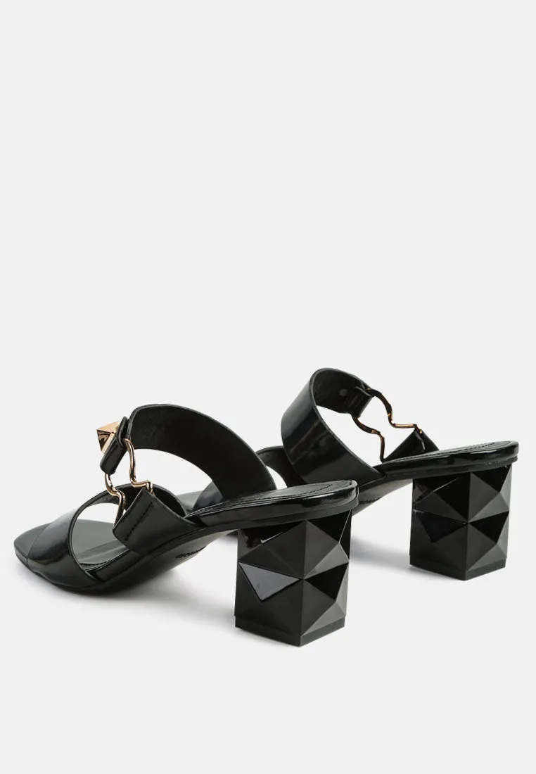 hookup geometric cut block heel slides sandals