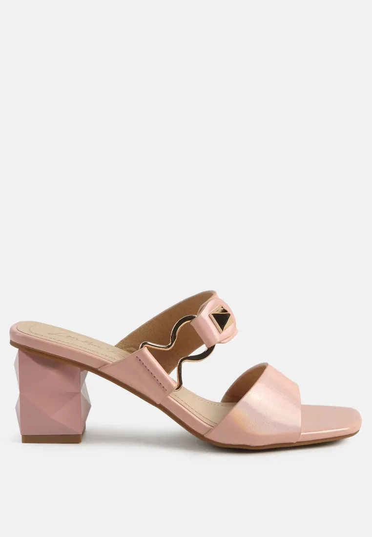 hookup geometric cut block heel slides sandals