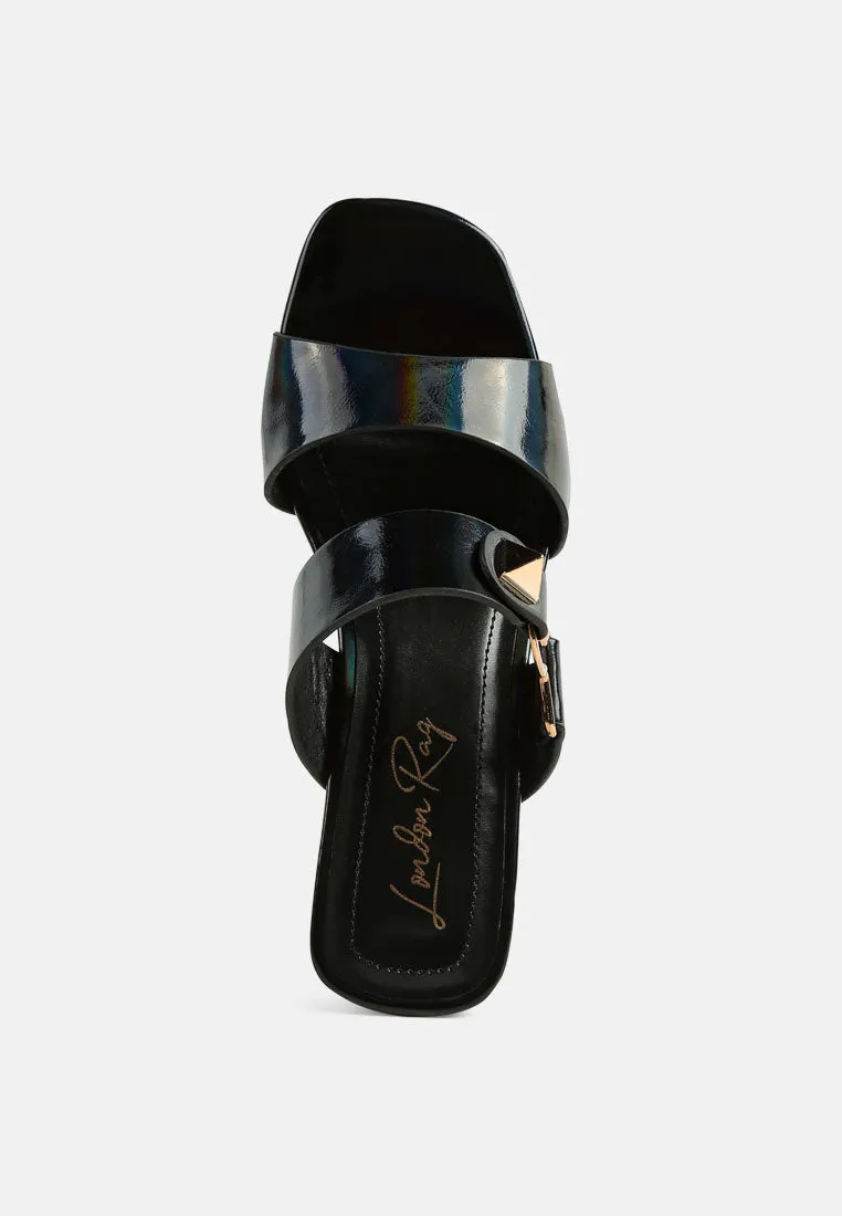 hookup geometric cut block heel slides sandals