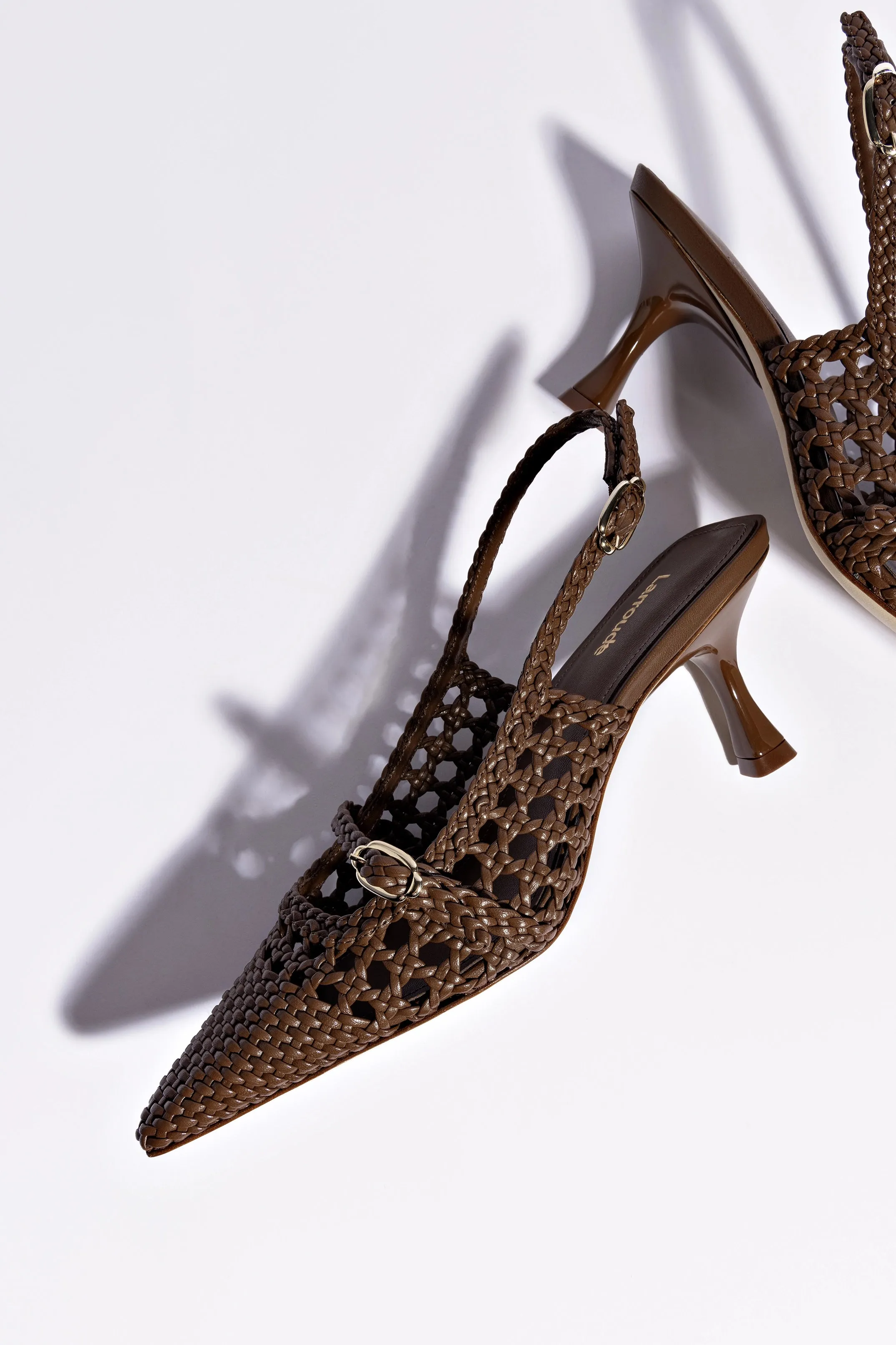 Ines Macrame Pump In Burnt Umber Leather