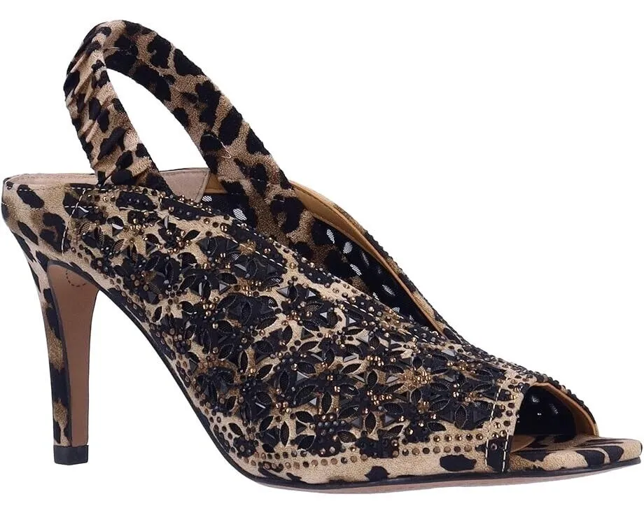 J. Renee Odila Pump Womens 7 Brown Leopard Print Rhinestone Stiletto Heel KHD202