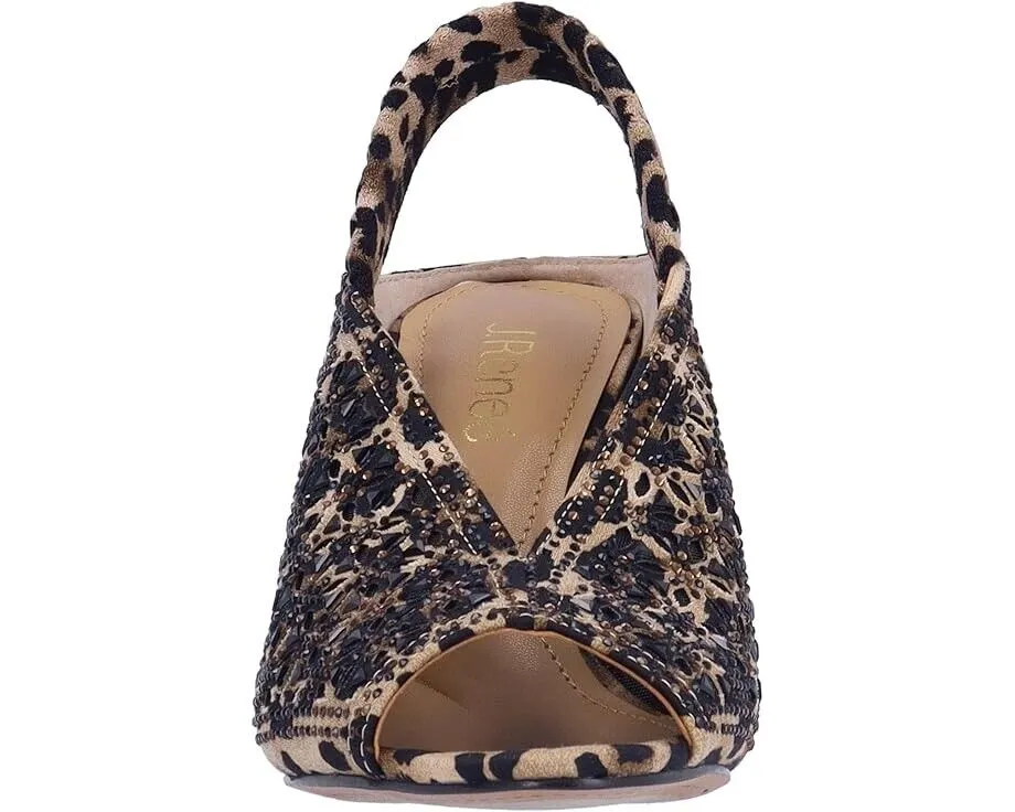 J. Renee Odila Pump Womens 7 Brown Leopard Print Rhinestone Stiletto Heel KHD202