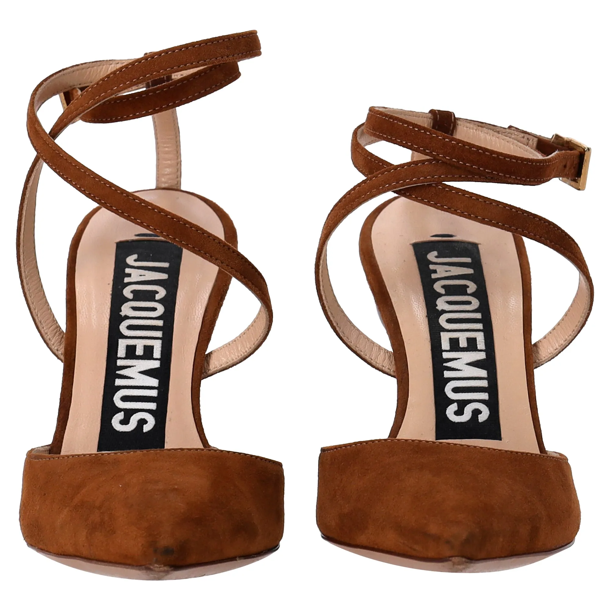 Jacquemus Wooded Heel Slingback Pumps in Brown Suede