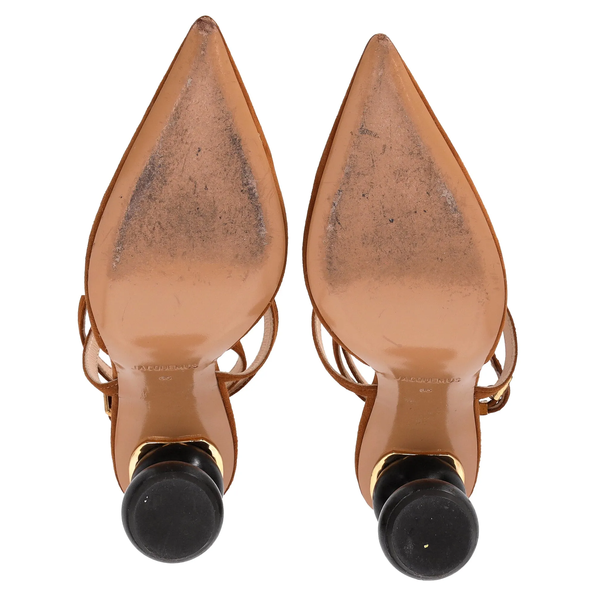 Jacquemus Wooded Heel Slingback Pumps in Brown Suede