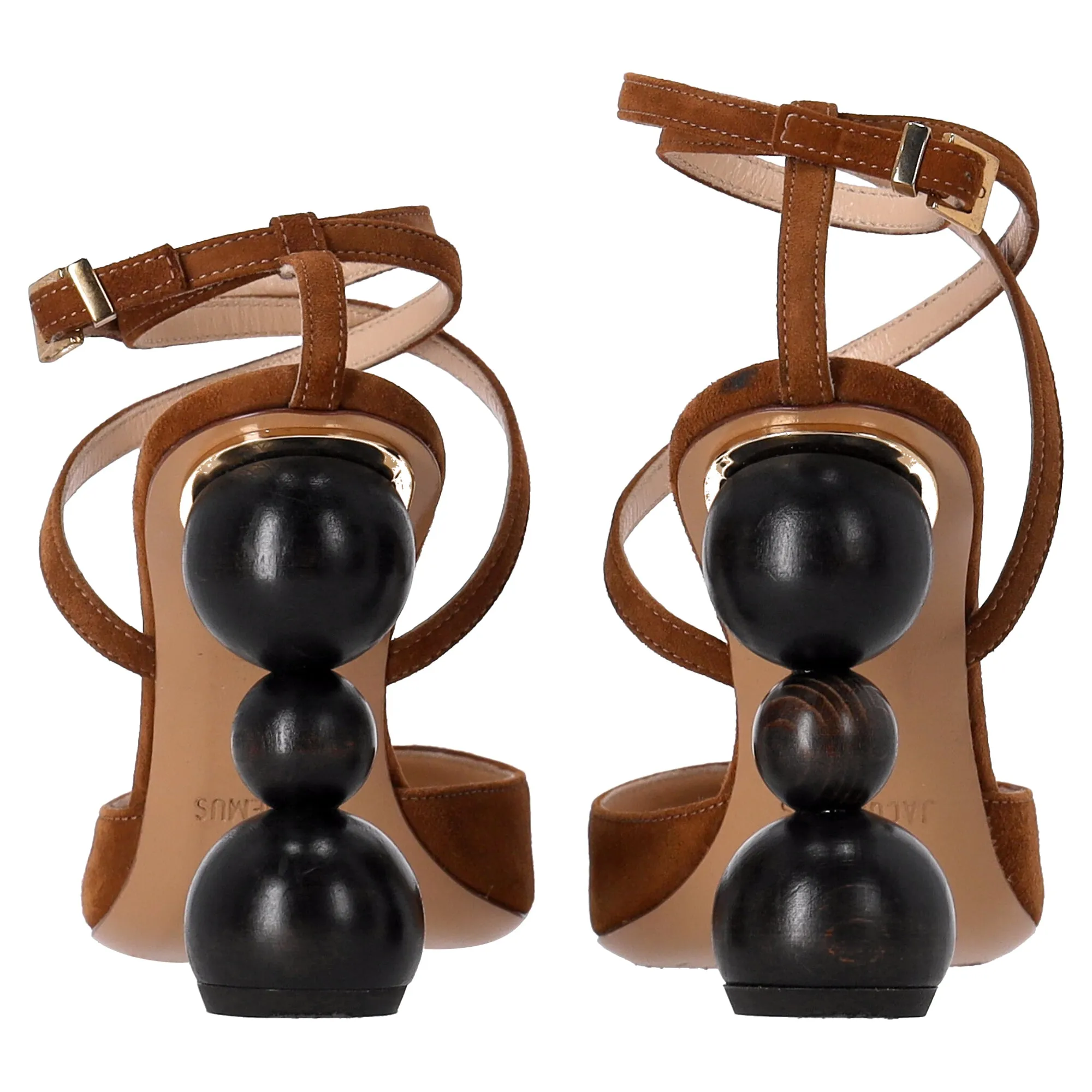 Jacquemus Wooded Heel Slingback Pumps in Brown Suede