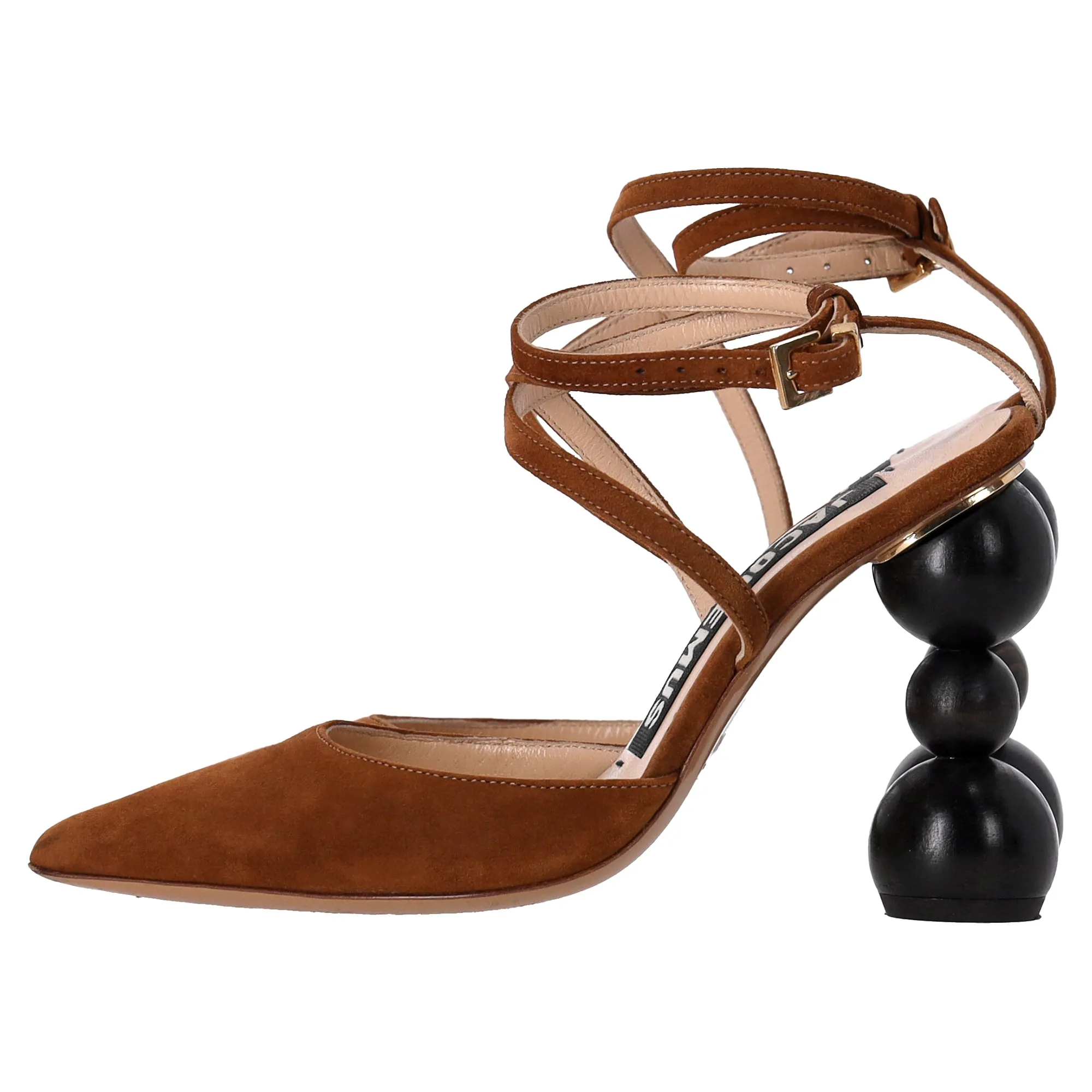 Jacquemus Wooded Heel Slingback Pumps in Brown Suede