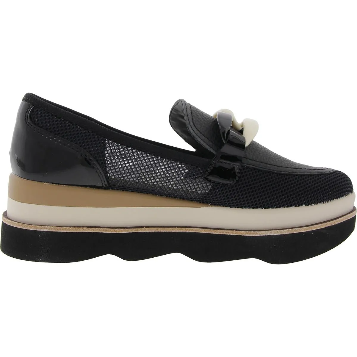 Jaksen Womens Mesh Inset Leather Loafer Heels