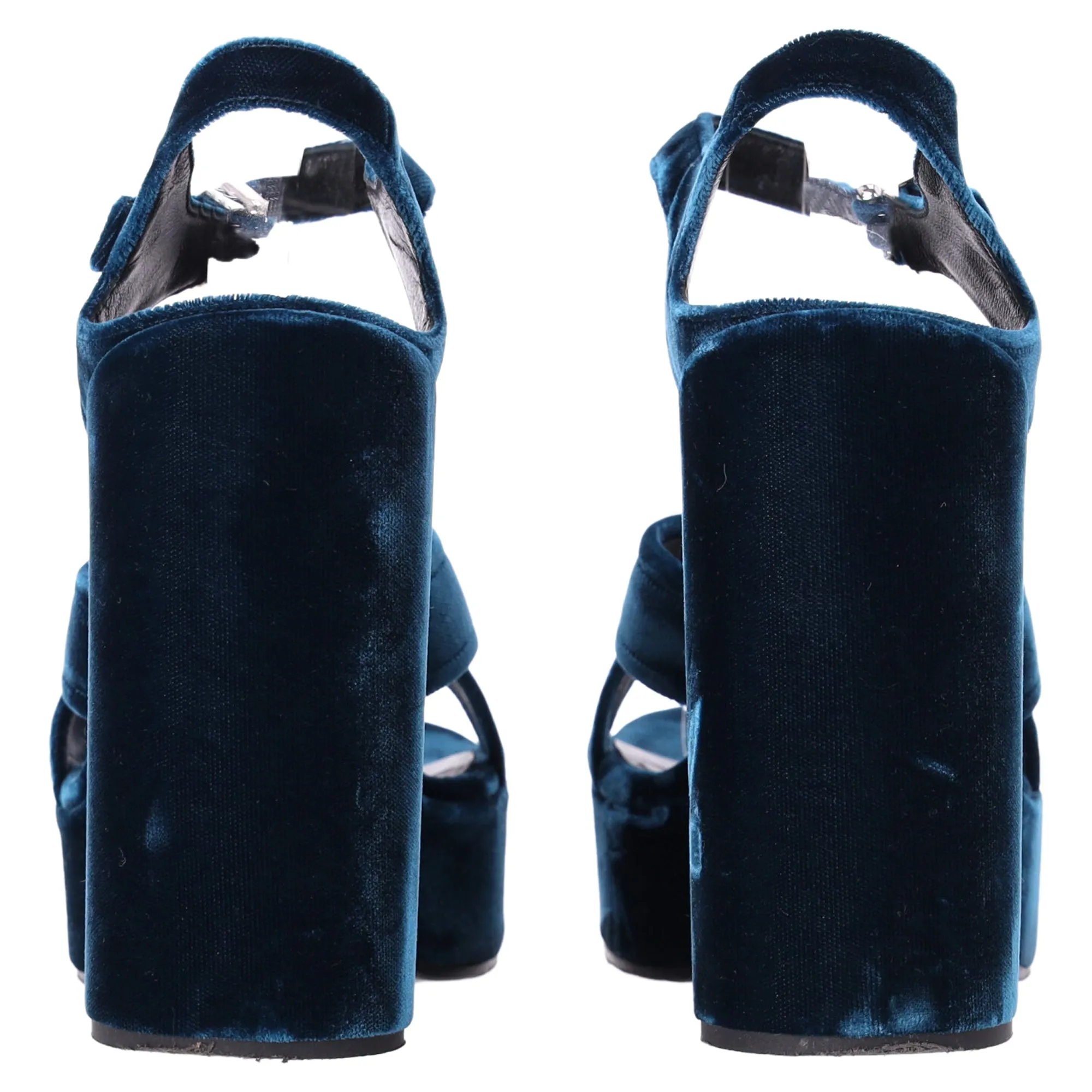 Jil Sander Chunky Sandal Heels in Blue Velvet