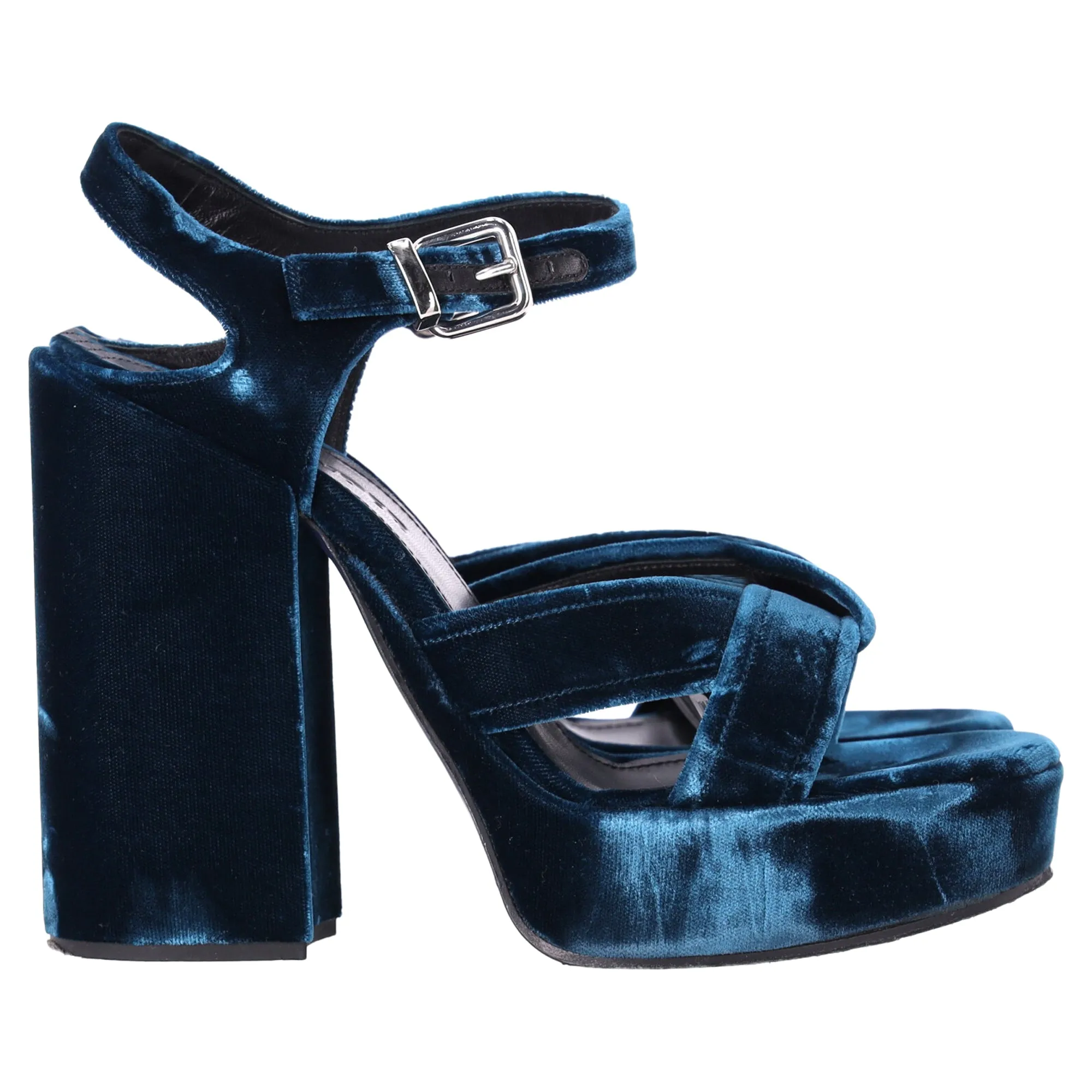 Jil Sander Chunky Sandal Heels in Blue Velvet