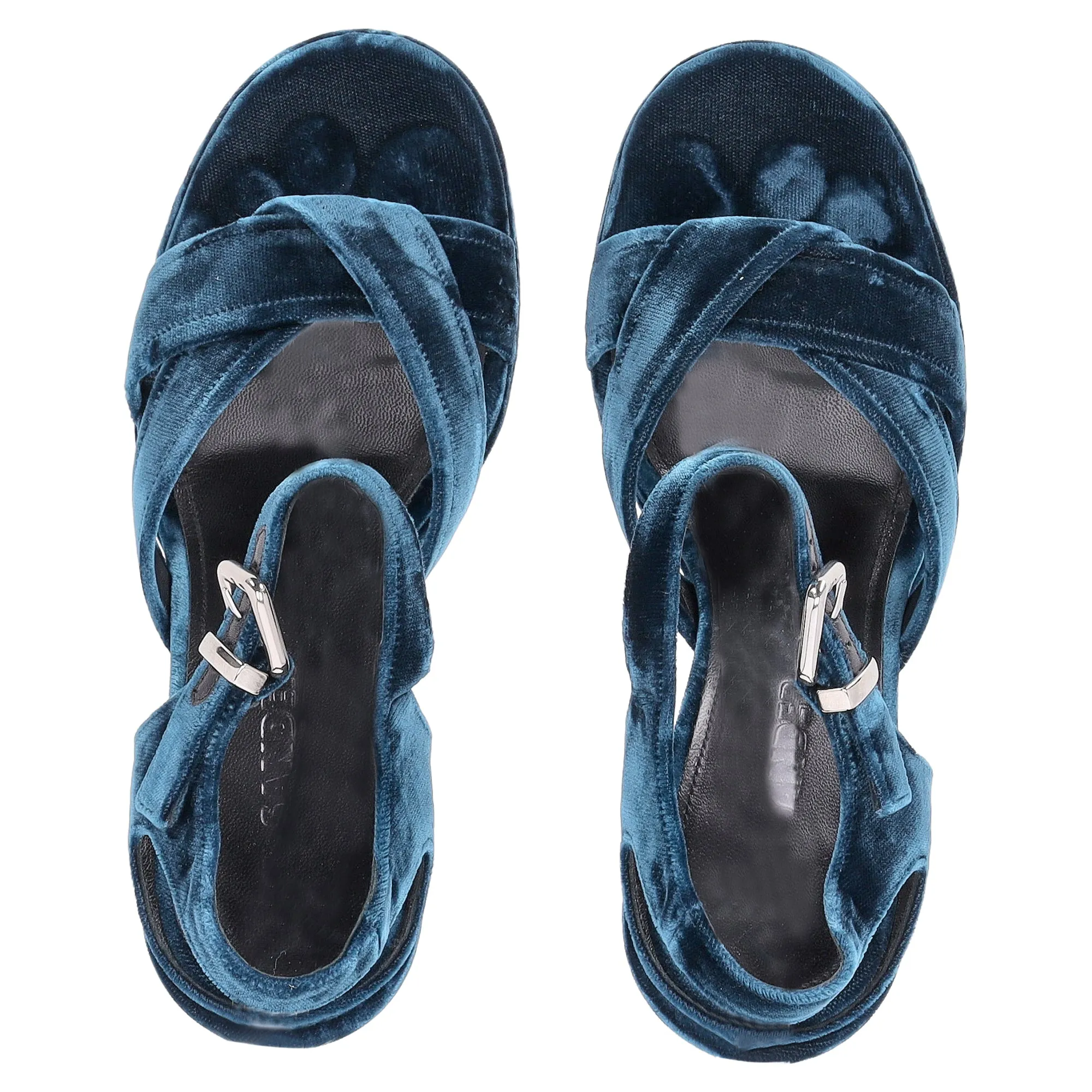 Jil Sander Chunky Sandal Heels in Blue Velvet