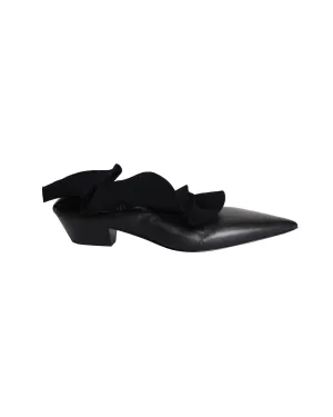 Jil Sander Ruffle-Detail Pointed-Toe Pumps in Black Calfskin Leather