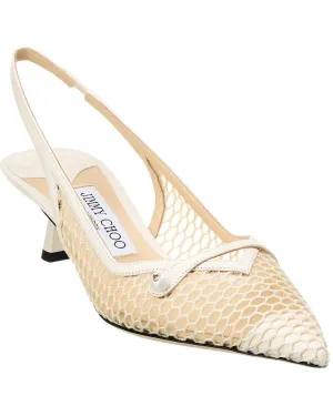 Jimmy Choo Amita 45 Fishnet Mesh & Leather Slingback Pump