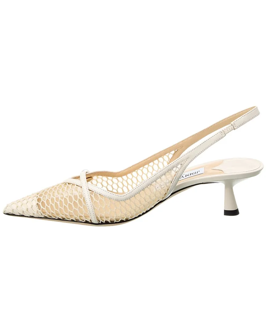 Jimmy Choo Amita 45 Fishnet Mesh & Leather Slingback Pump