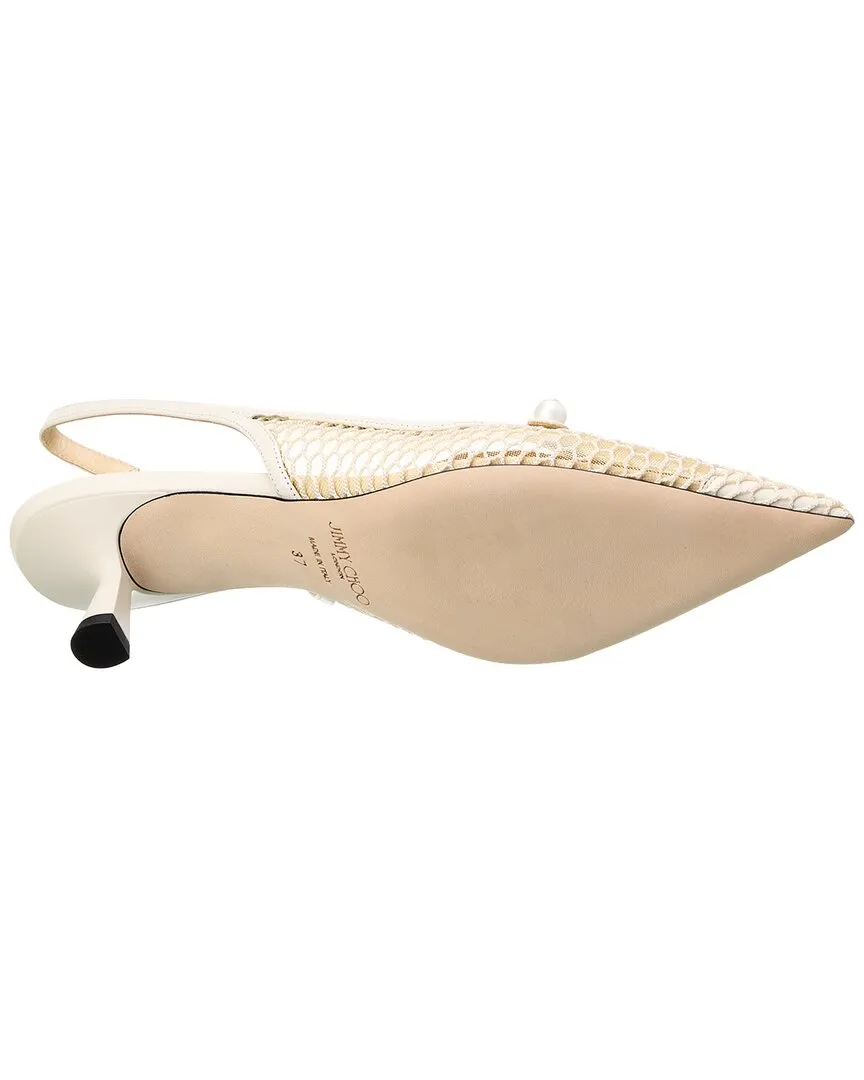 Jimmy Choo Amita 45 Fishnet Mesh & Leather Slingback Pump