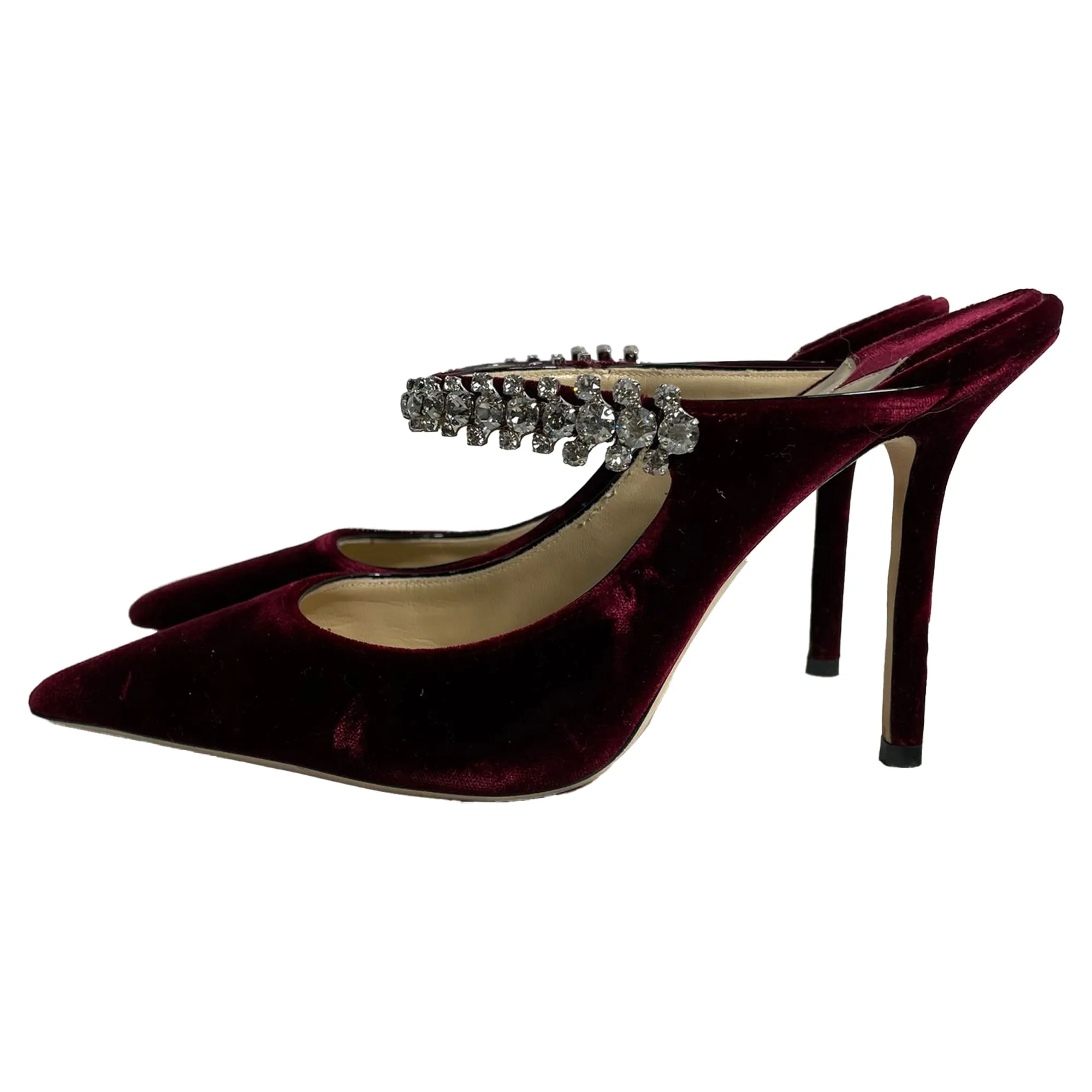 Jimmy Choo Bing Crystal-Embellished Heeled Mules in Burgundy Velvet