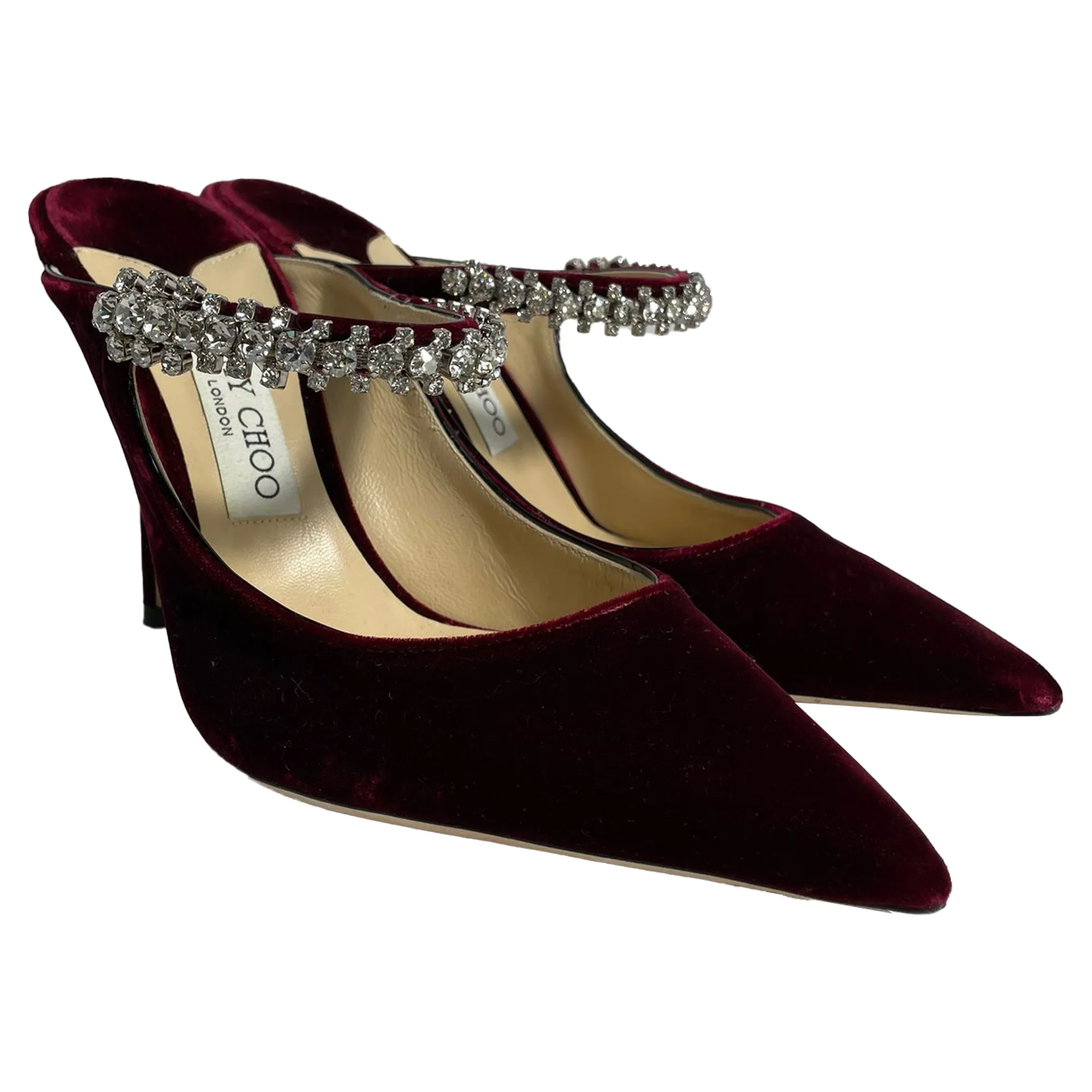 Jimmy Choo Bing Crystal-Embellished Heeled Mules in Burgundy Velvet