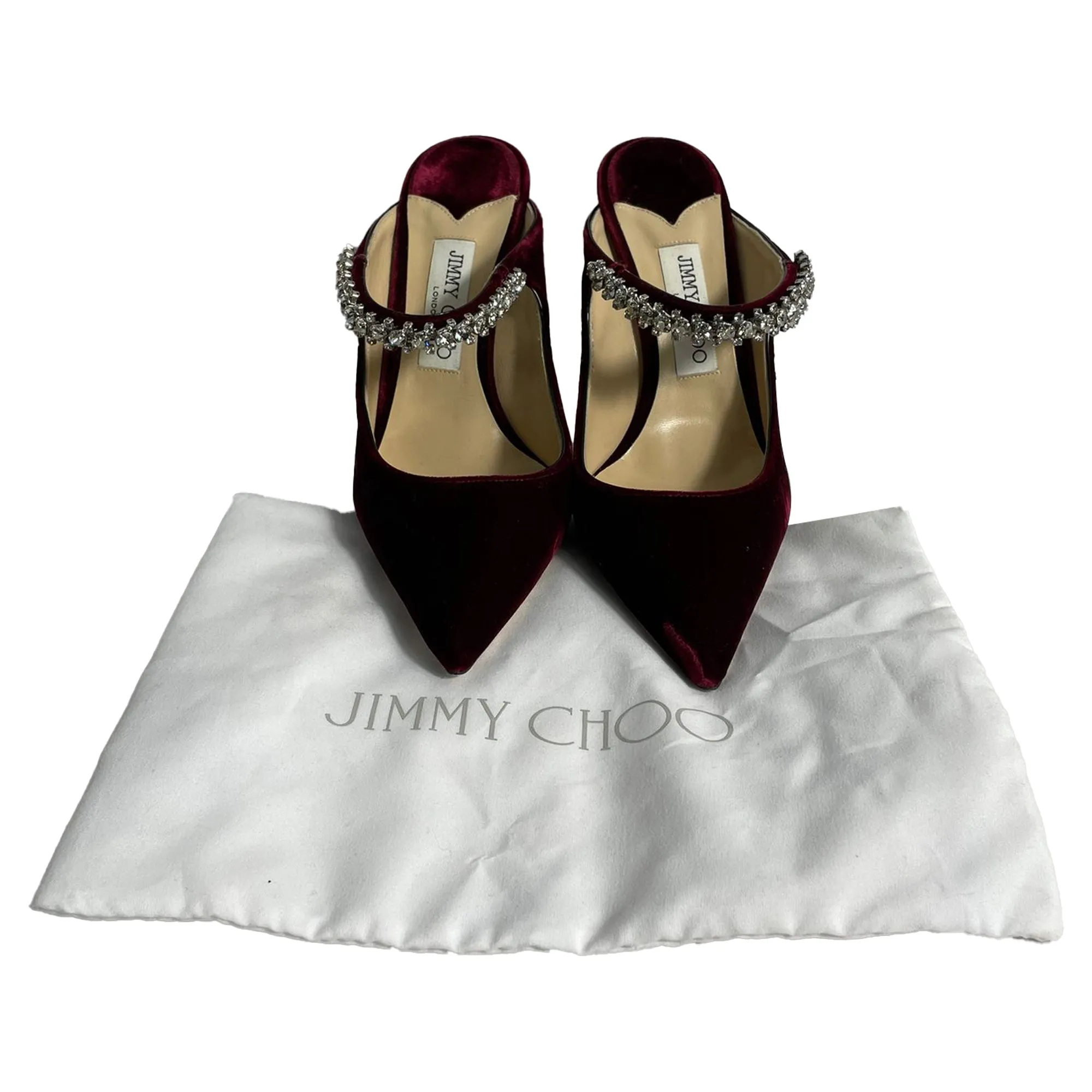 Jimmy Choo Bing Crystal-Embellished Heeled Mules in Burgundy Velvet