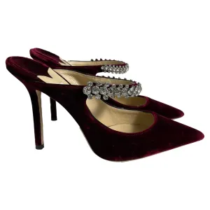Jimmy Choo Bing Crystal-Embellished Heeled Mules in Burgundy Velvet