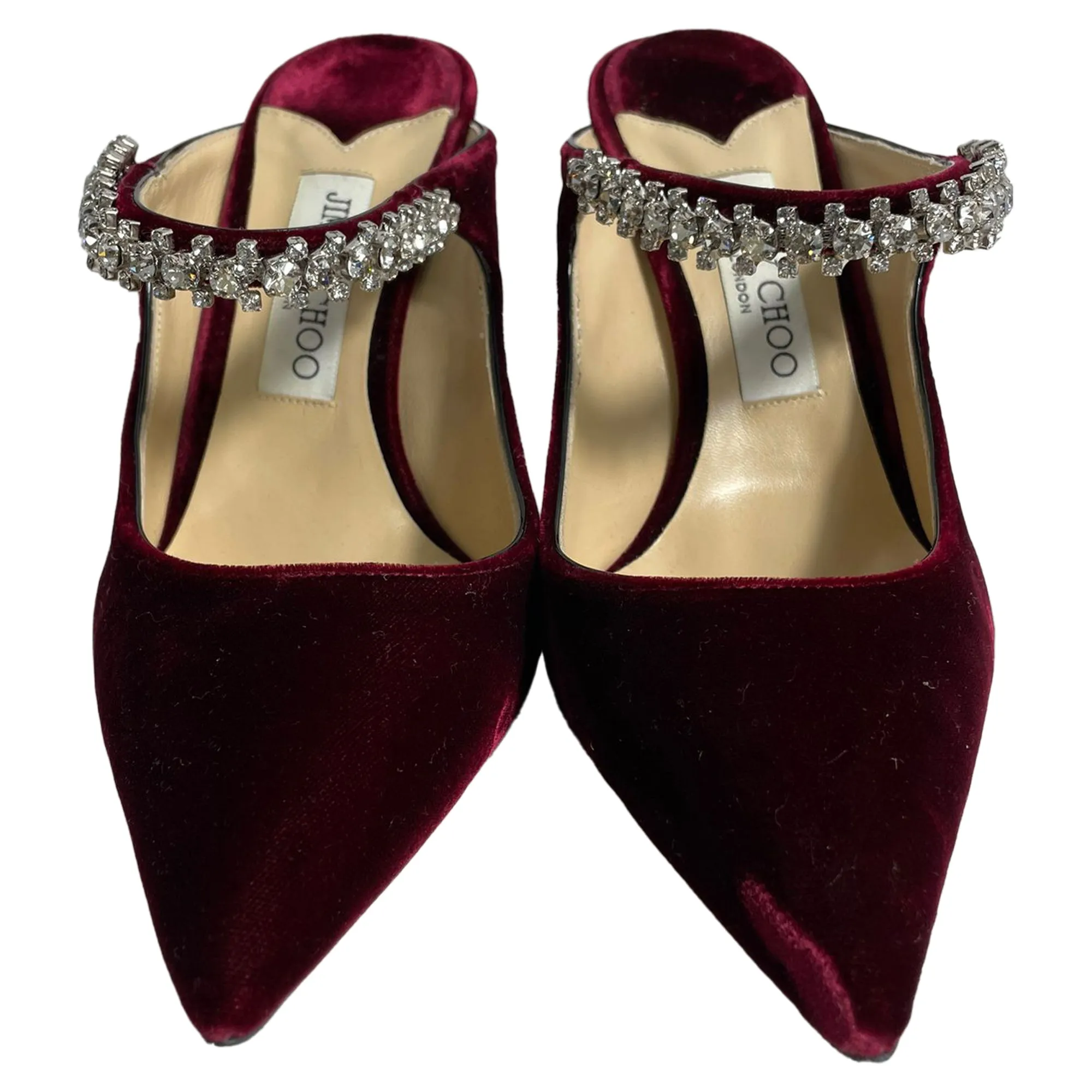 Jimmy Choo Bing Crystal-Embellished Heeled Mules in Burgundy Velvet