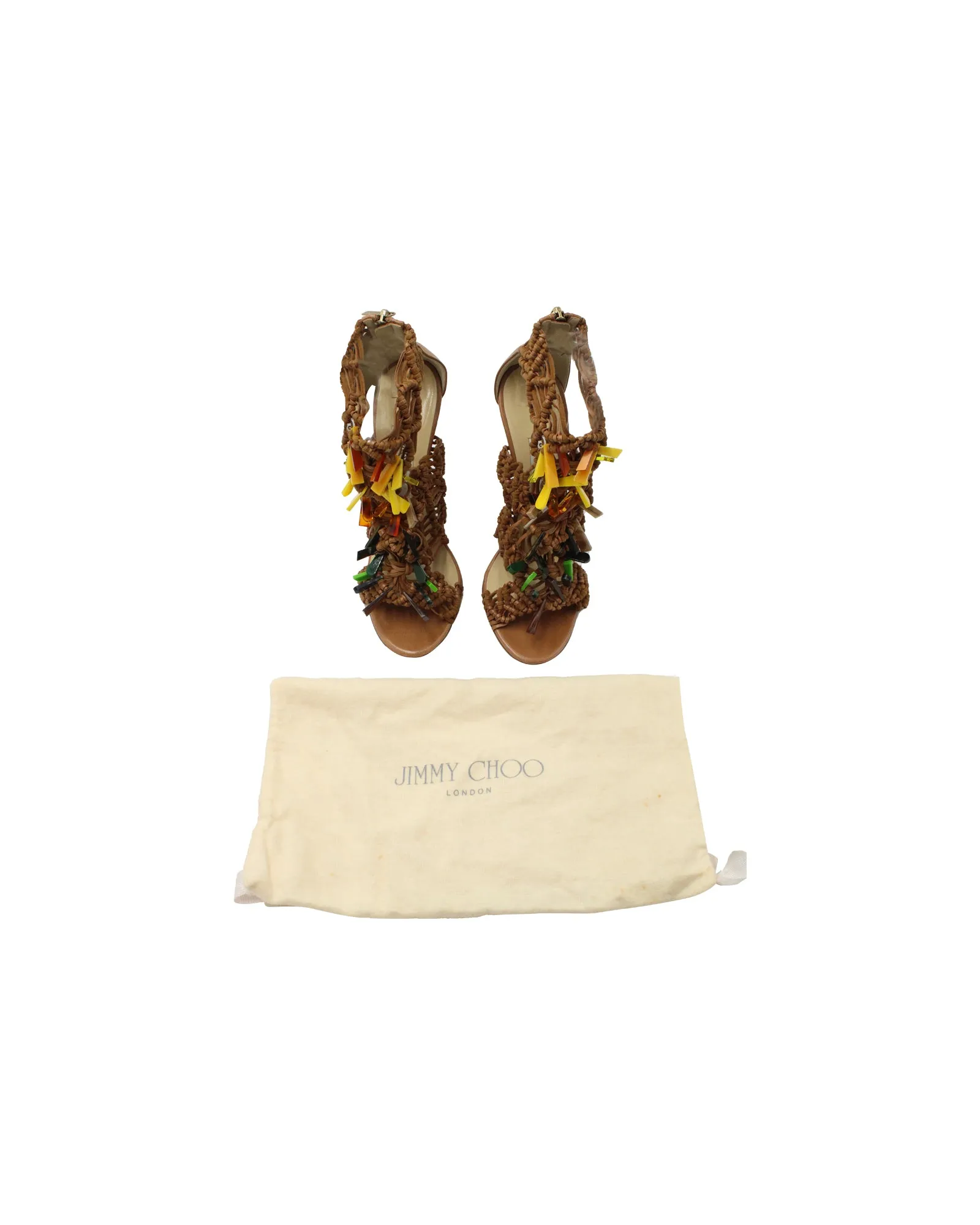 Jimmy Choo Iris Macrame Sandals in Brown Leather