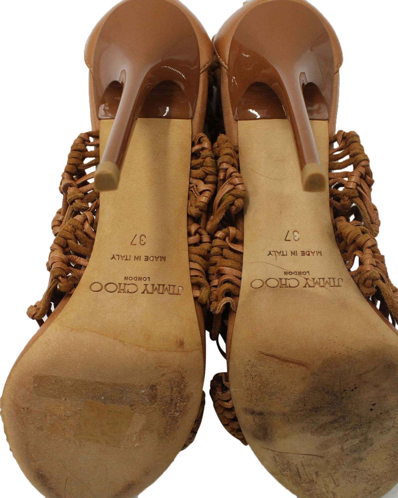 Jimmy Choo Iris Macrame Sandals in Brown Leather