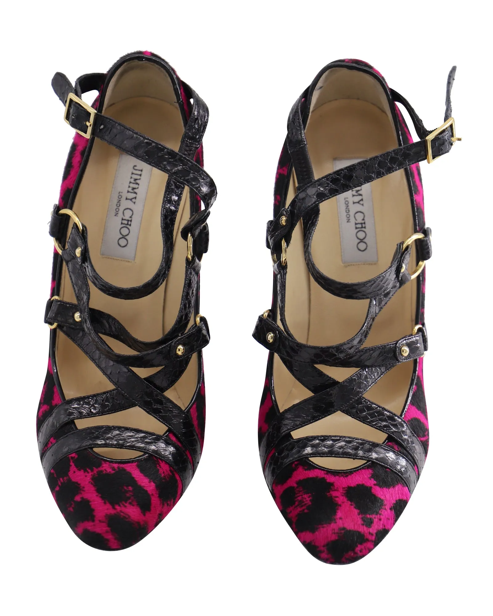 Jimmy Choo Jazz Pumps 100 in Pink Leopard Print Pony Hair Leather