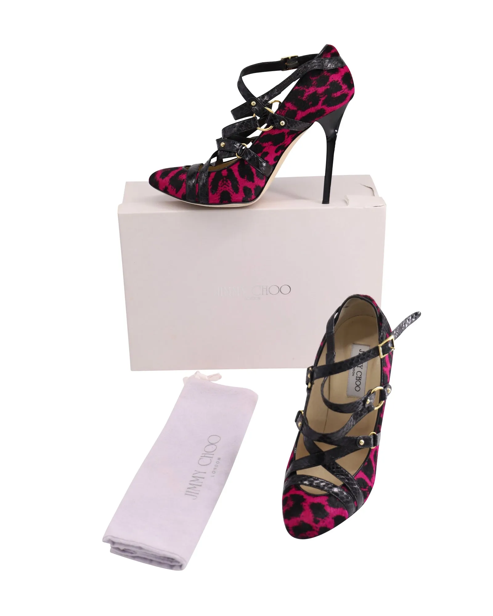 Jimmy Choo Jazz Pumps 100 in Pink Leopard Print Pony Hair Leather