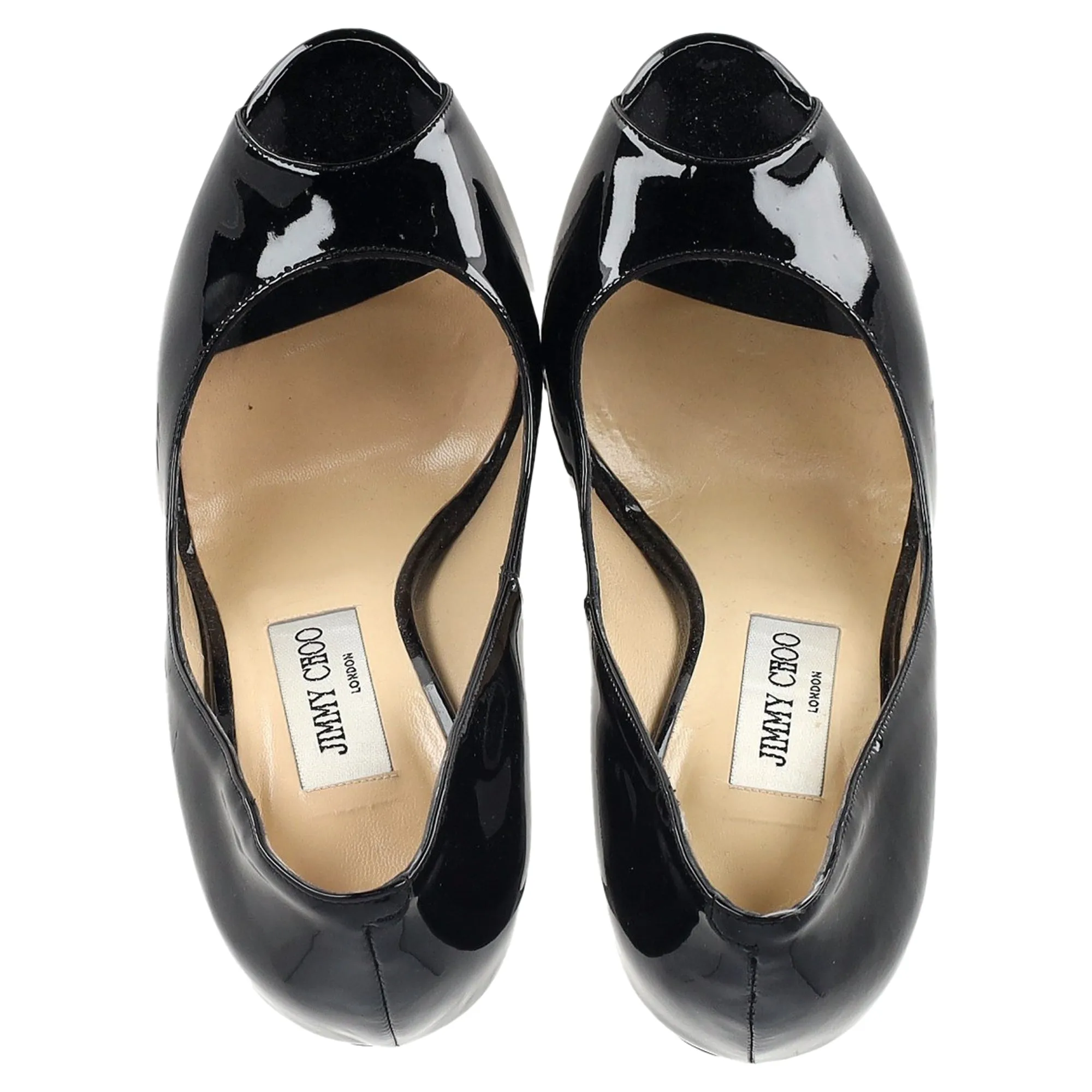 Jimmy Choo Peep-Toe High Heels in Black Patent Leather
