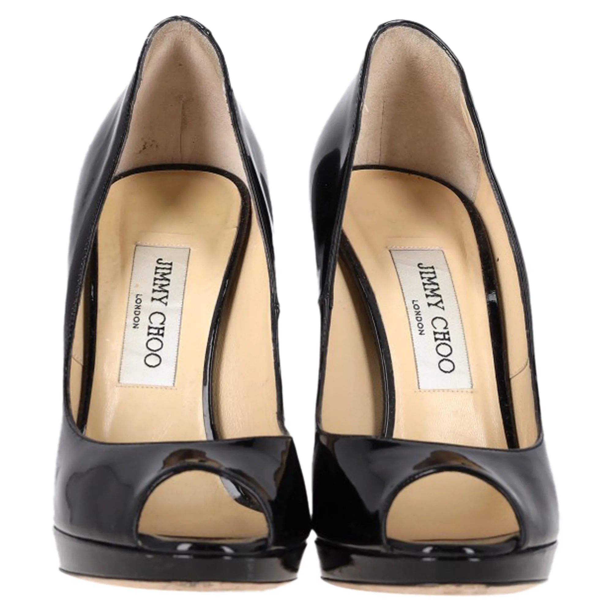 Jimmy Choo Peep-Toe High Heels in Black Patent Leather