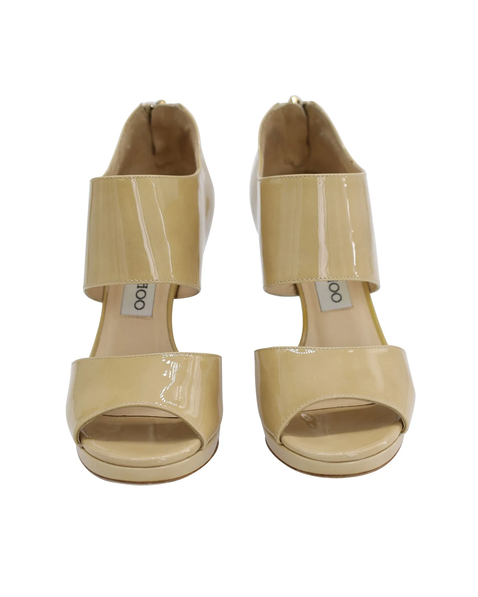 Jimmy Choo Private Cut-Out Sandals in Nude Patent Leather