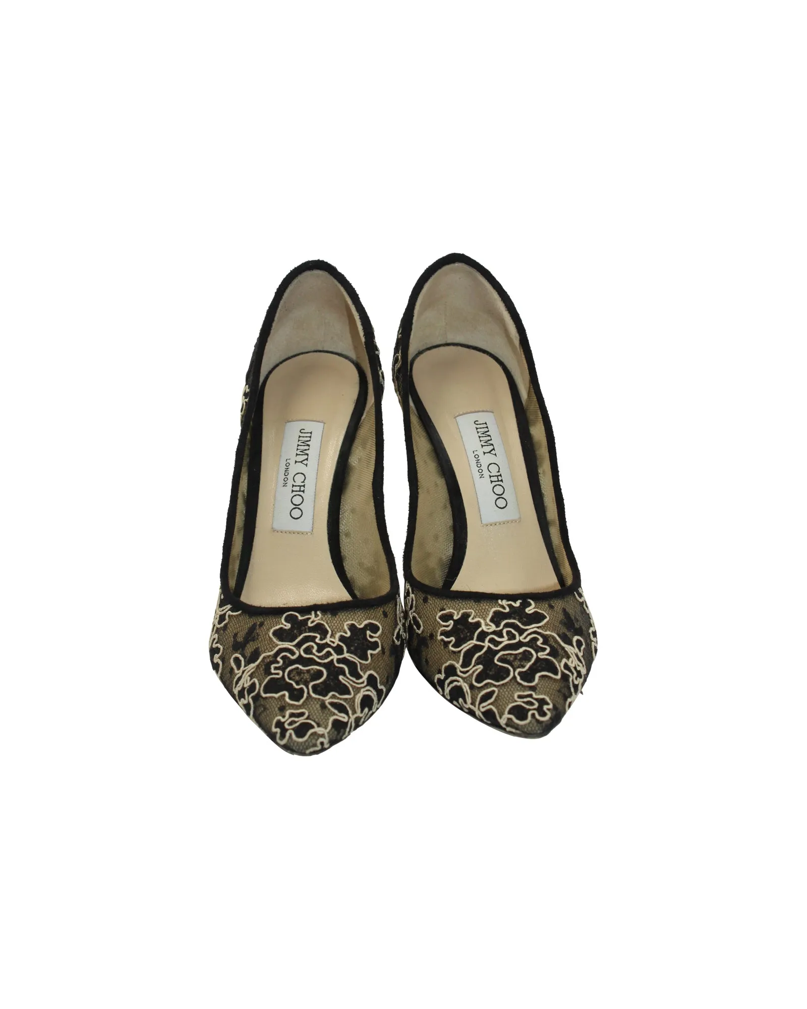 Jimmy Choo Romy Pointed Toe Pumps in Black Floral Corded Lace