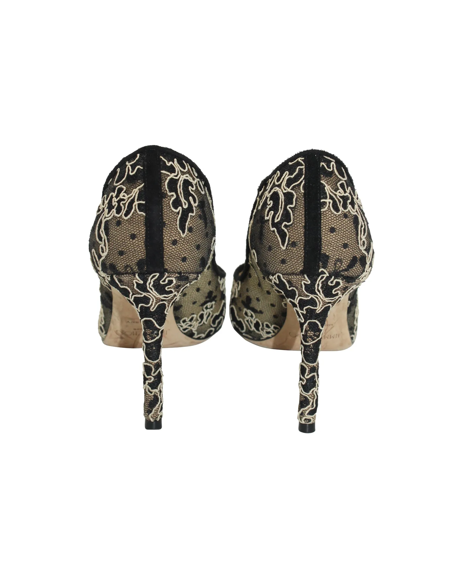 Jimmy Choo Romy Pointed Toe Pumps in Black Floral Corded Lace
