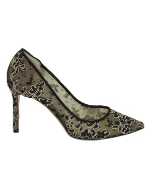 Jimmy Choo Romy Pointed Toe Pumps in Black Floral Corded Lace