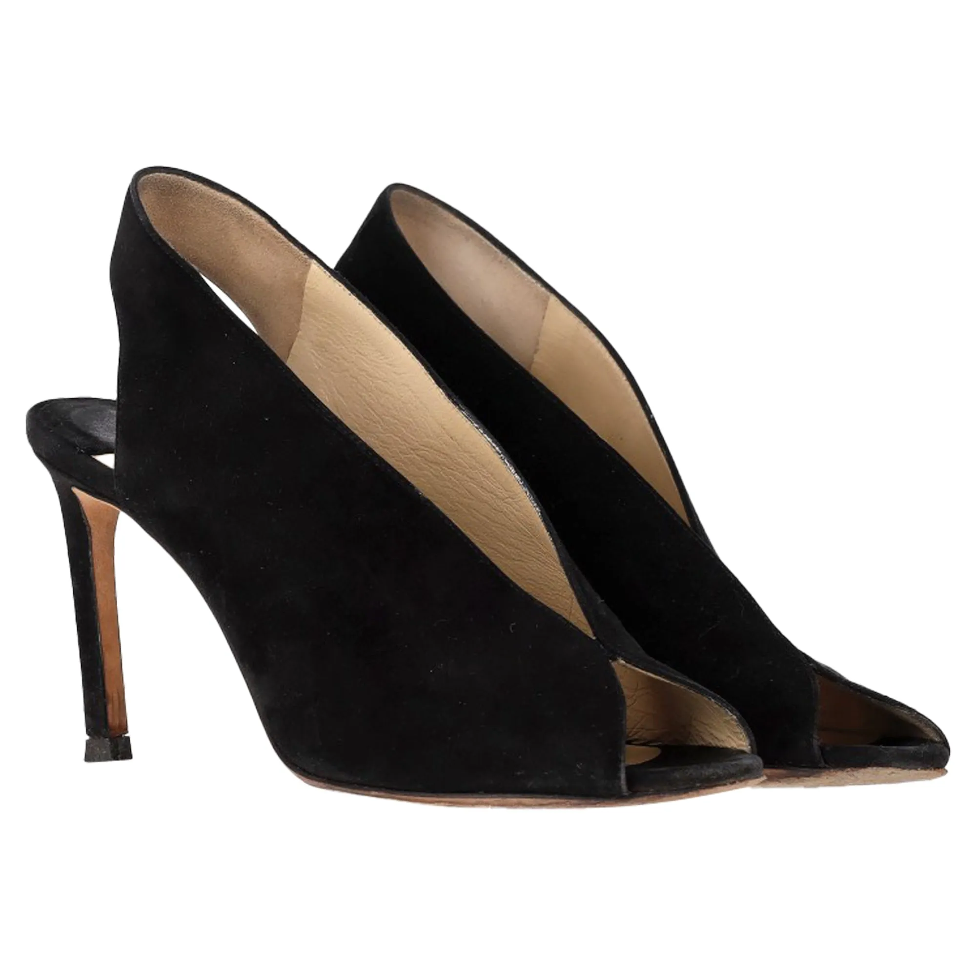 Jimmy Choo Shar 85 Peep-Toe Slingback Pumps in Black Suede