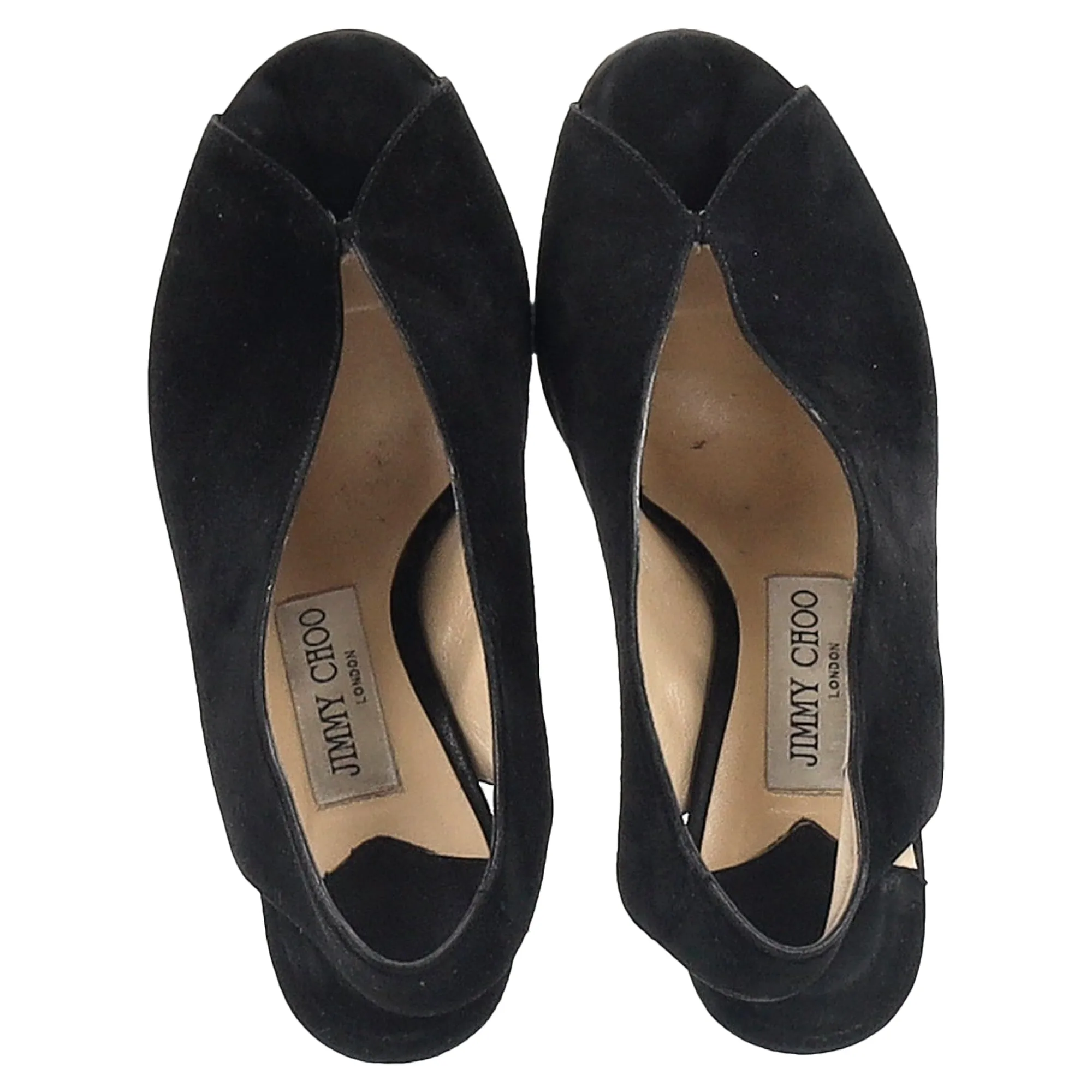 Jimmy Choo Shar 85 Peep-Toe Slingback Pumps in Black Suede