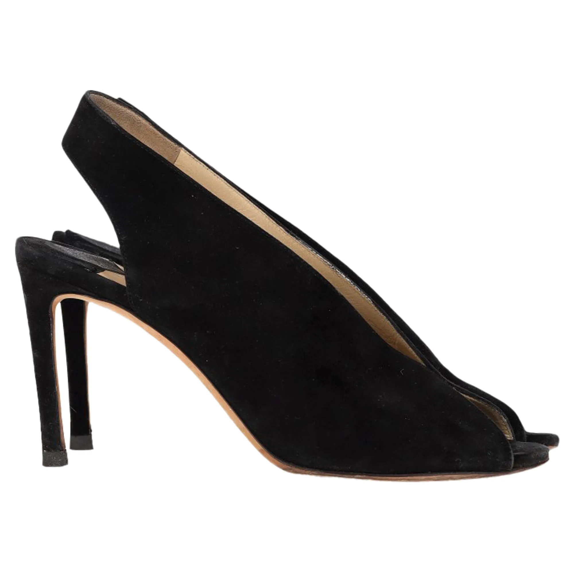 Jimmy Choo Shar 85 Peep-Toe Slingback Pumps in Black Suede