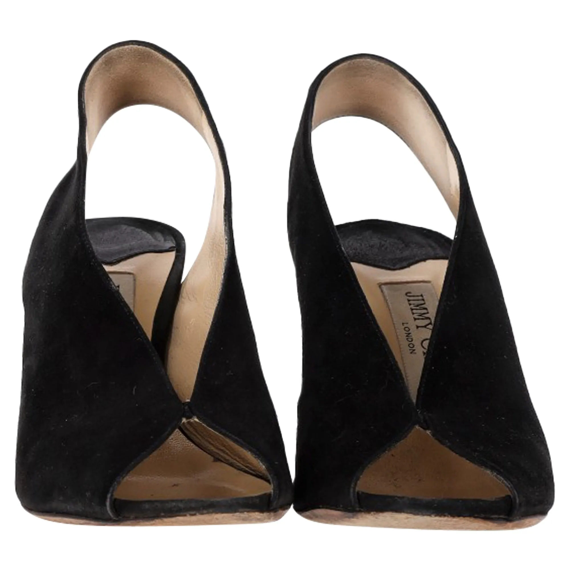 Jimmy Choo Shar 85 Peep-Toe Slingback Pumps in Black Suede