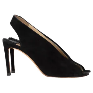 Jimmy Choo Shar 85 Peep-Toe Slingback Pumps in Black Suede