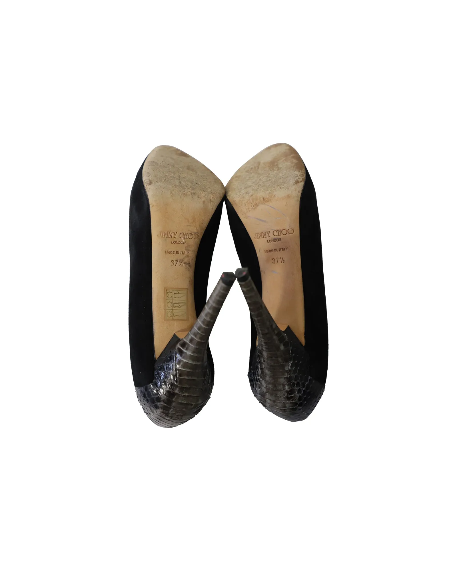 Jimmy Choo Snakeskin Effect Back Heel Pumps in Black Suede