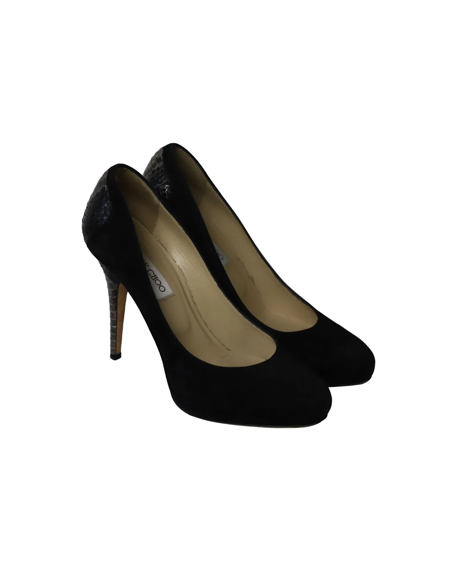 Jimmy Choo Snakeskin Effect Back Heel Pumps in Black Suede