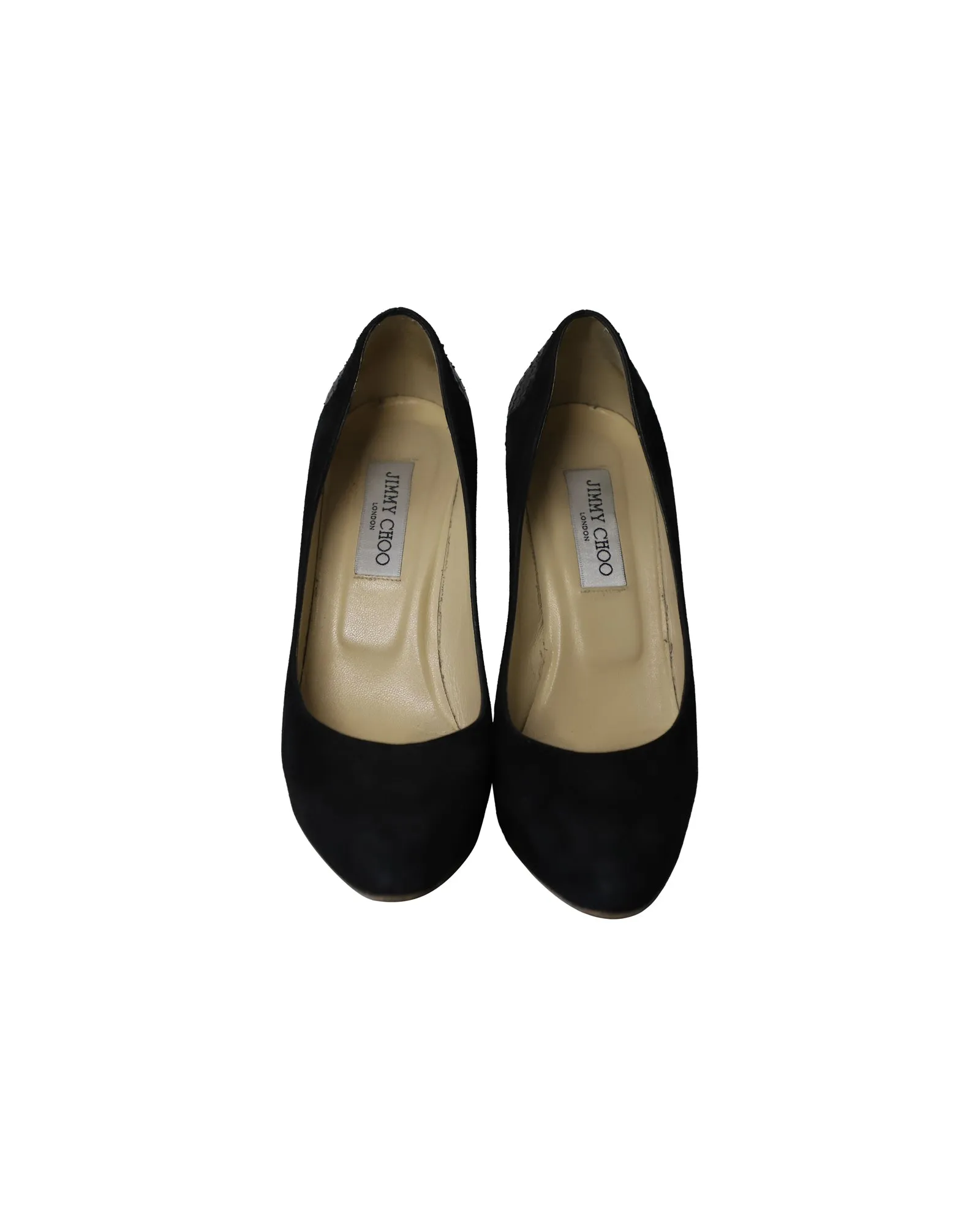 Jimmy Choo Snakeskin Effect Back Heel Pumps in Black Suede