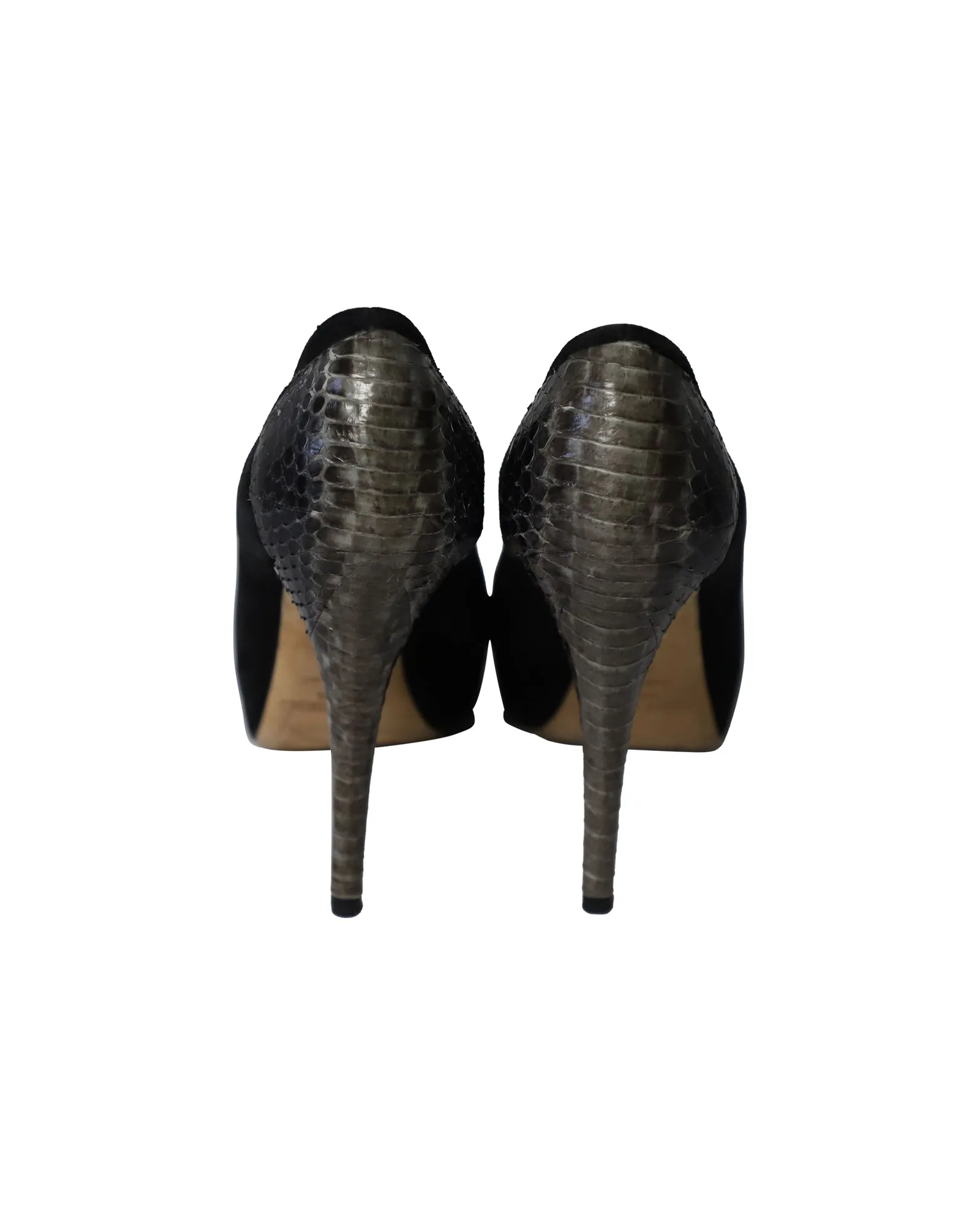 Jimmy Choo Snakeskin Effect Back Heel Pumps in Black Suede
