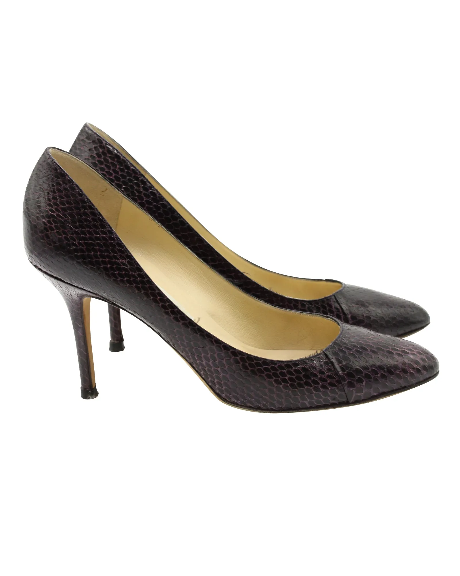 Jimmy Choo Snakeskin Pumps in Purple Leather