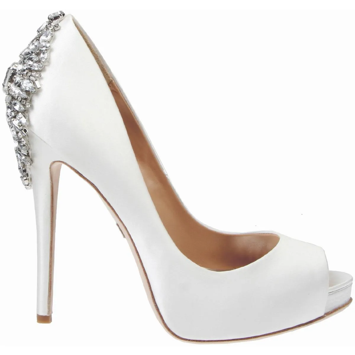 Kiara Womens Satin Embellished Peep-Toe Heels