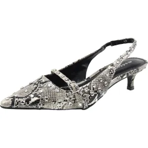 Krystal R Womens Embellished Faux Leather Kitten Heels